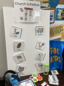 A visual church schedule board supporting children with special needs at FBC Kids