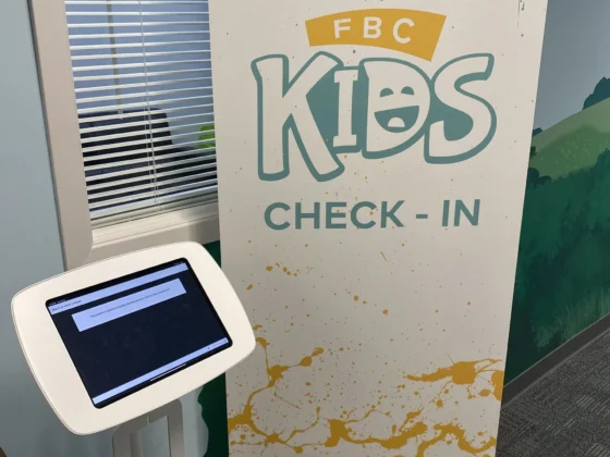 The FBC Kids check-in station