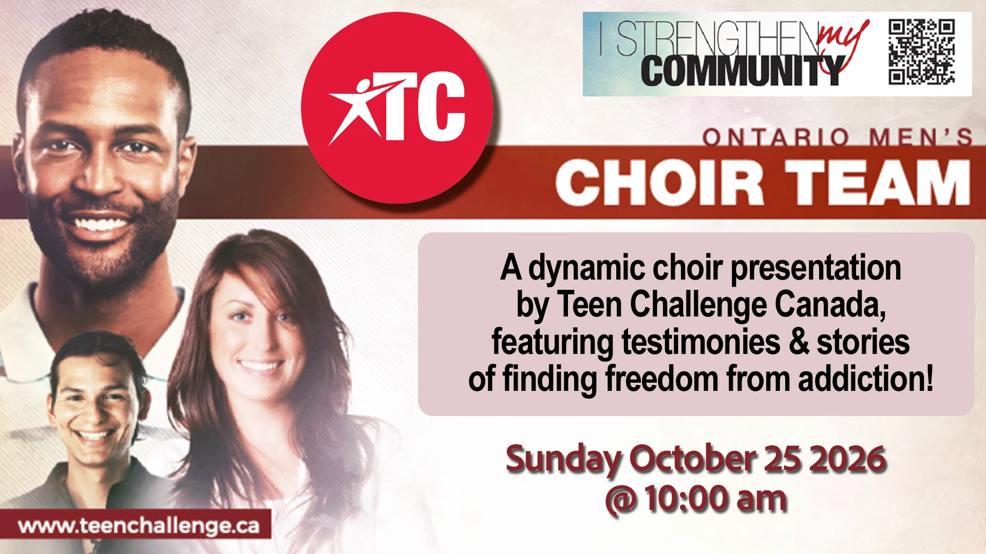 Teen Challenge Ontario Men's Choir Team, Sunday October 25 2026 at 10am